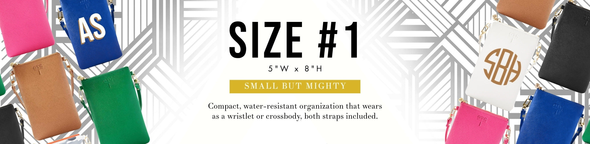 Size 1 OTG bags overlaying the OTG|247 Shay Stripe pattern with text title Size 1
