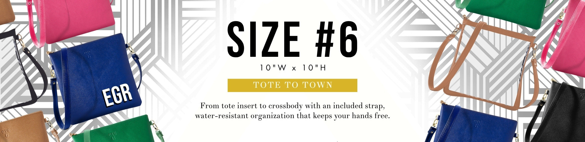 Size 6 OTG bags overlaying the OTG|247 Shay Stripe pattern with text title Size 6