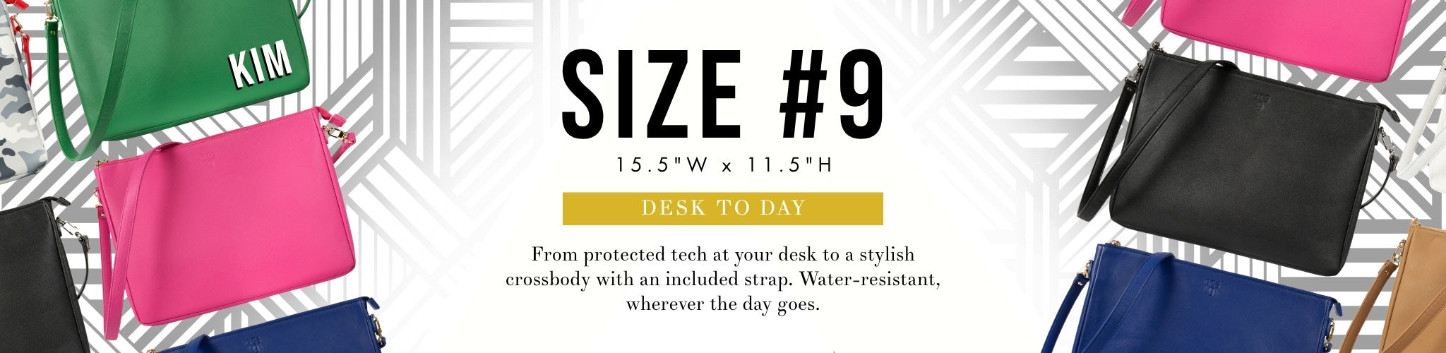 Size 9 OTG bags overlaying the OTG|247 Shay Stripe pattern with text title Size 9