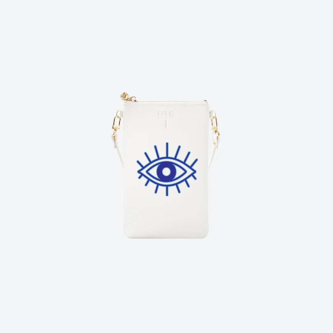 #1 White Eye Crossbody Wristlet, front view