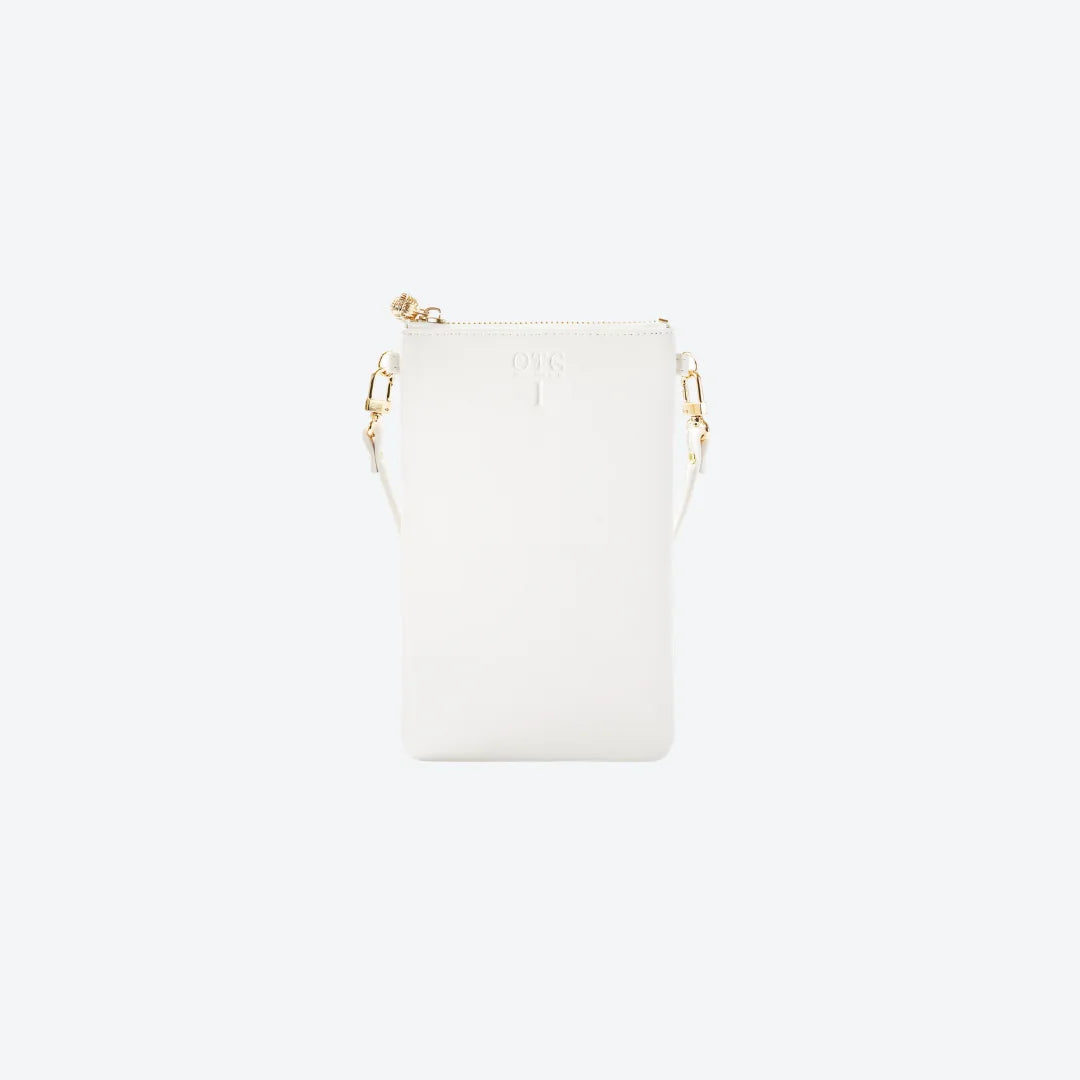 #1 White Crossbody Wristlet, front view