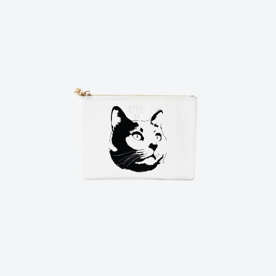 #2 White Black Cat Pouch, front view