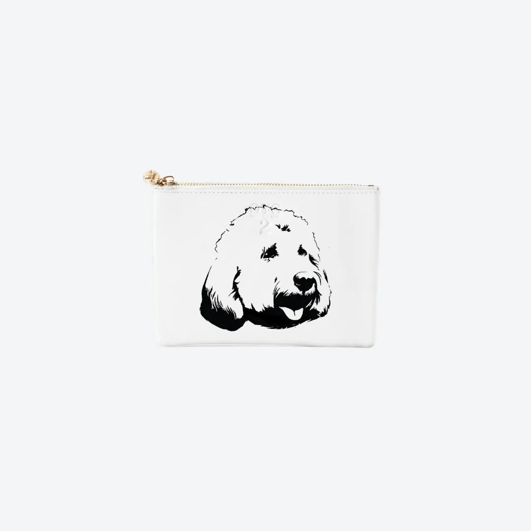 #2 White Poodle Pouch, front view
