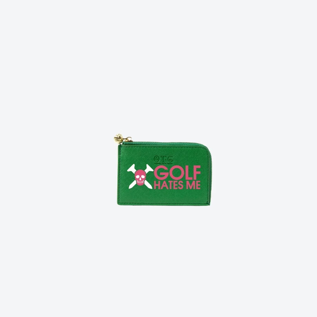 Card Case Green Golf Hates Me, front view