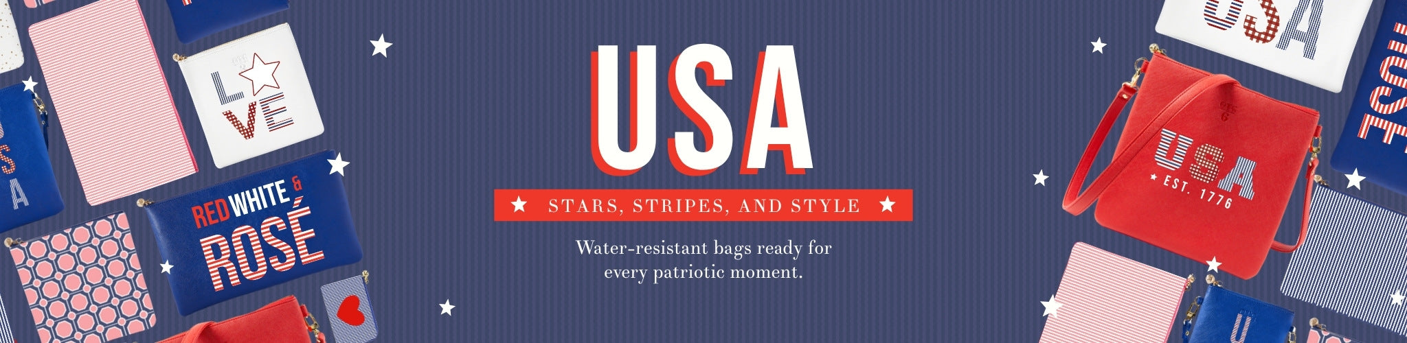 Water-resistant bags ready for every patriotic moment.