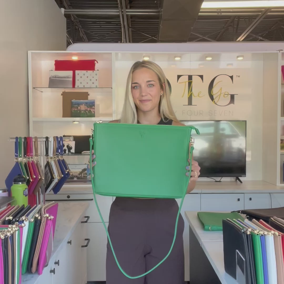 Load video: #9 Green Padded Crossbody Techie