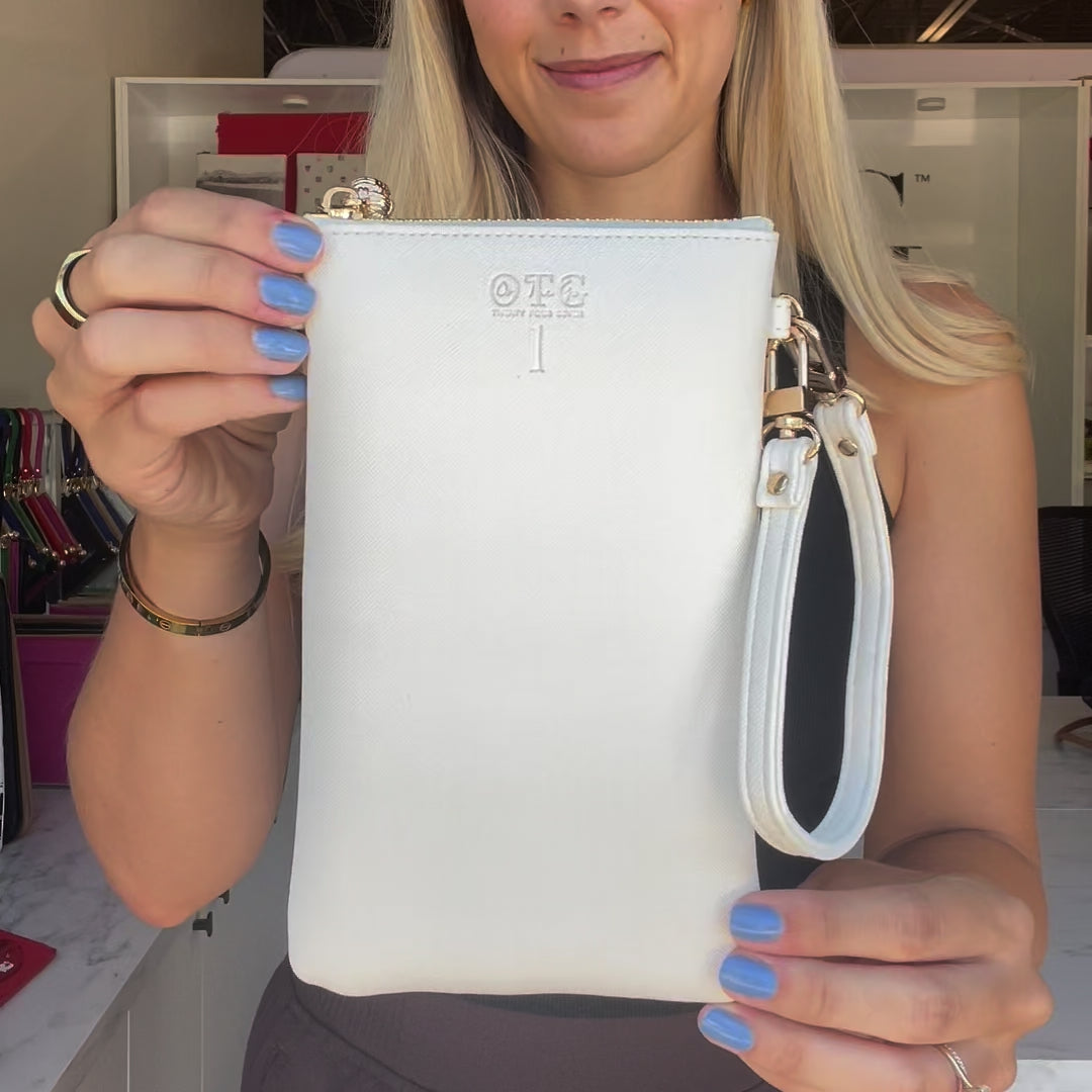 Load video: #1 White Crossbody Wristlet