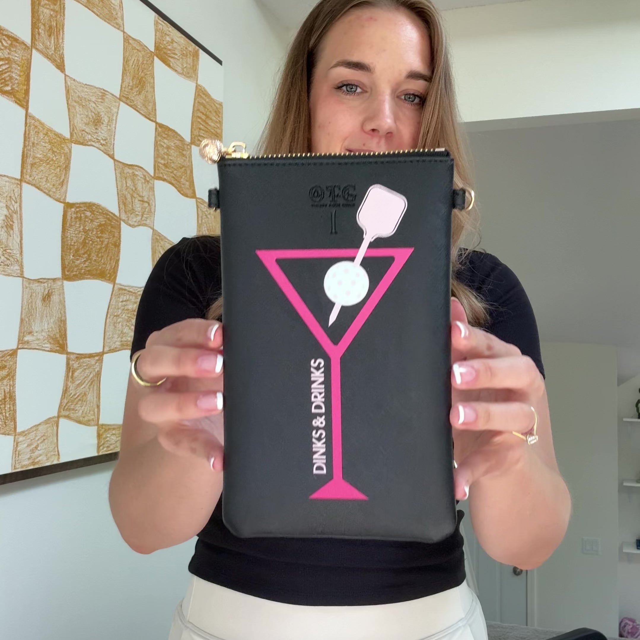 Load video: #1 Dinks &amp; Drinks Black Crossbody/Wristlet