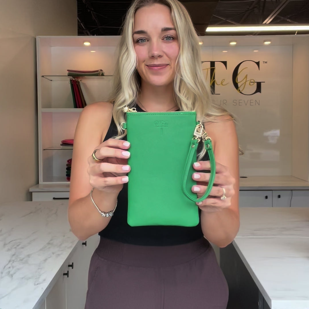 Load video: #1 Green Crossbody Wristlet