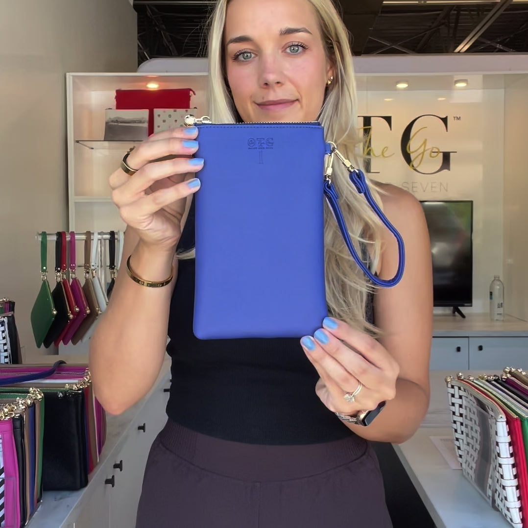 Load video: #1 Navy Crossbody Wristlet